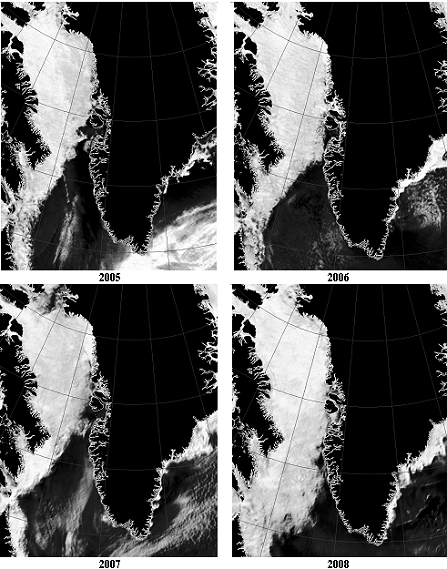 Satelietfoto's met het ijs voor Groenland