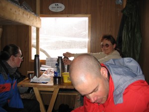 A tea break in the small hut