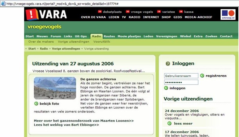 website vara's vroege vogels 27 augustus 2006